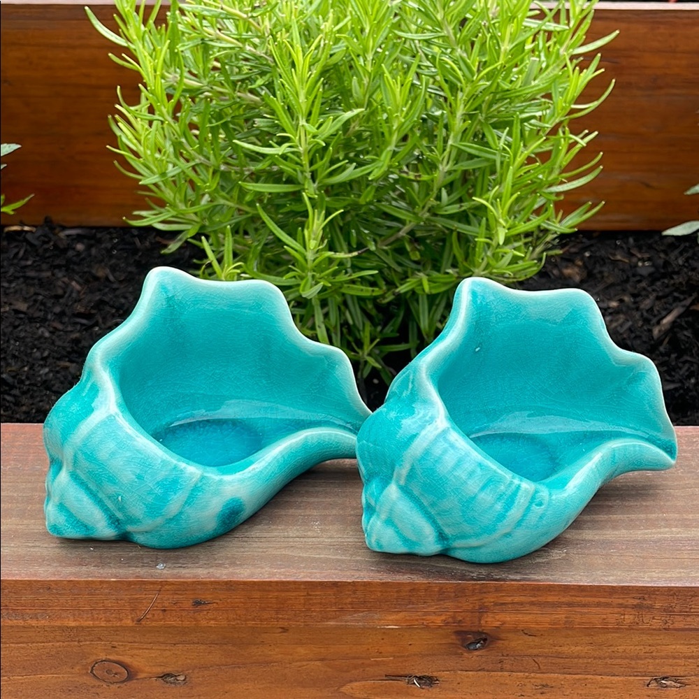 Yankee Candle Turquoise Blue Shell Candle Holders